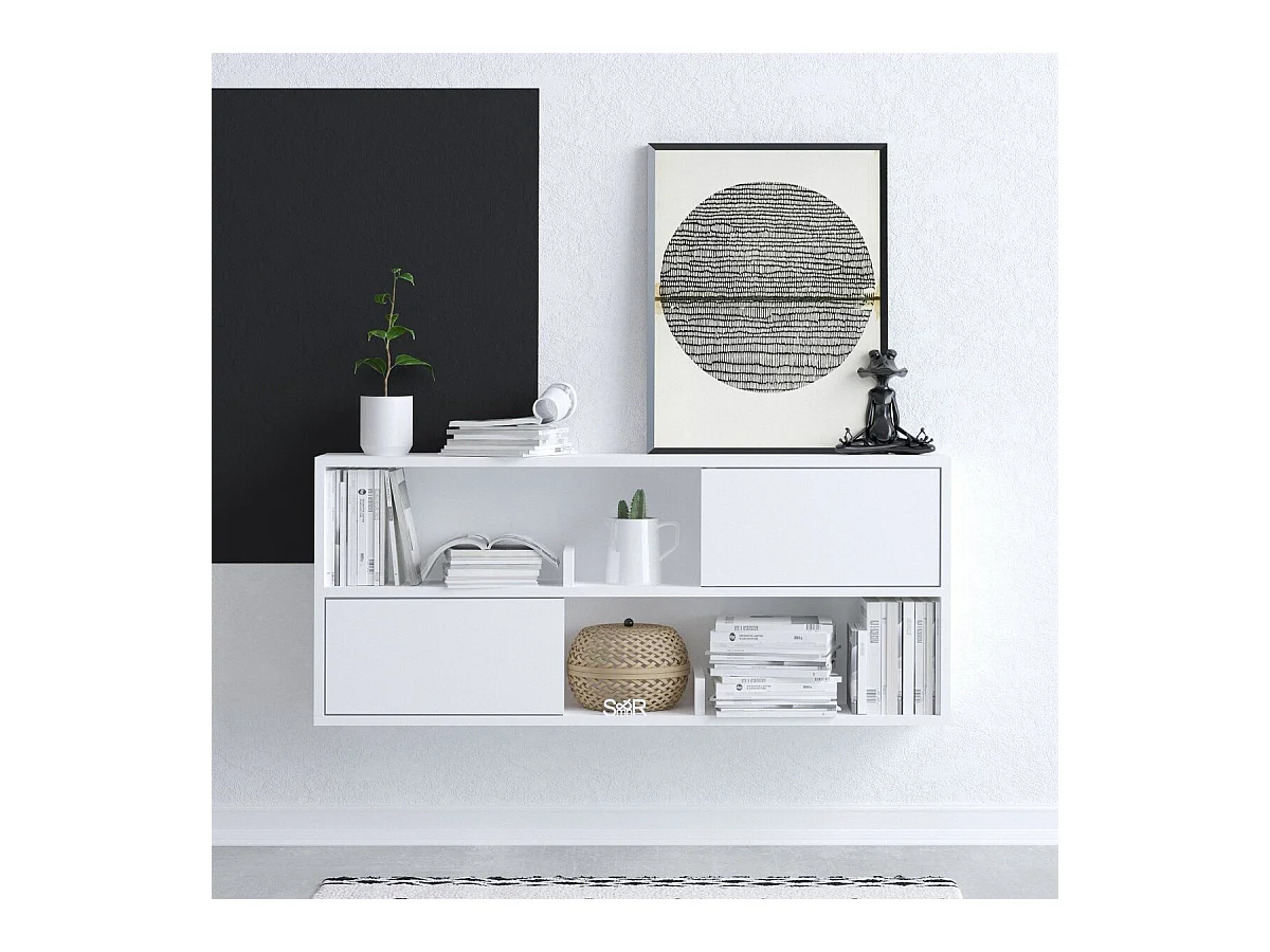 Consola suspendida blanca con 2 compartimentos y 2 puertas L120 cm - FORKIS