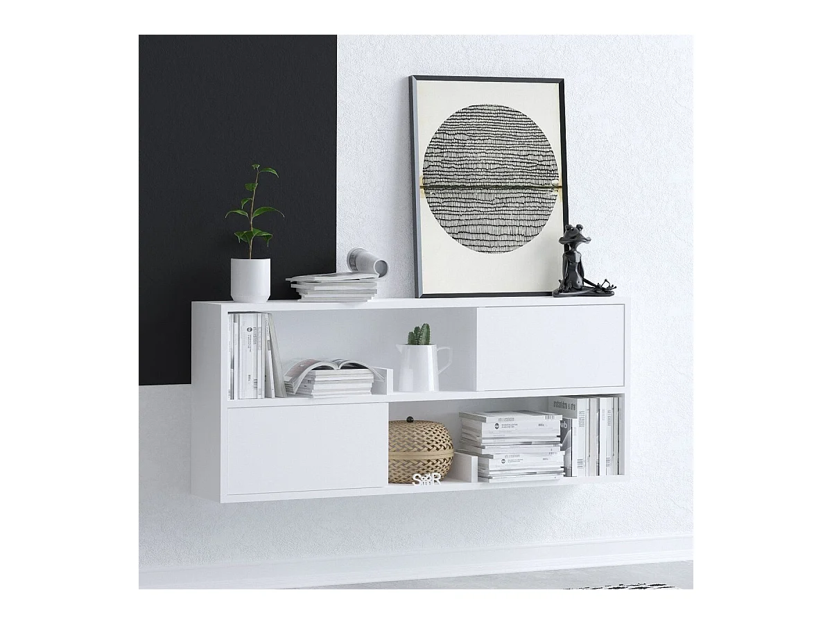 Consola suspendida blanca con 2 compartimentos y 2 puertas L120 cm - FORKIS