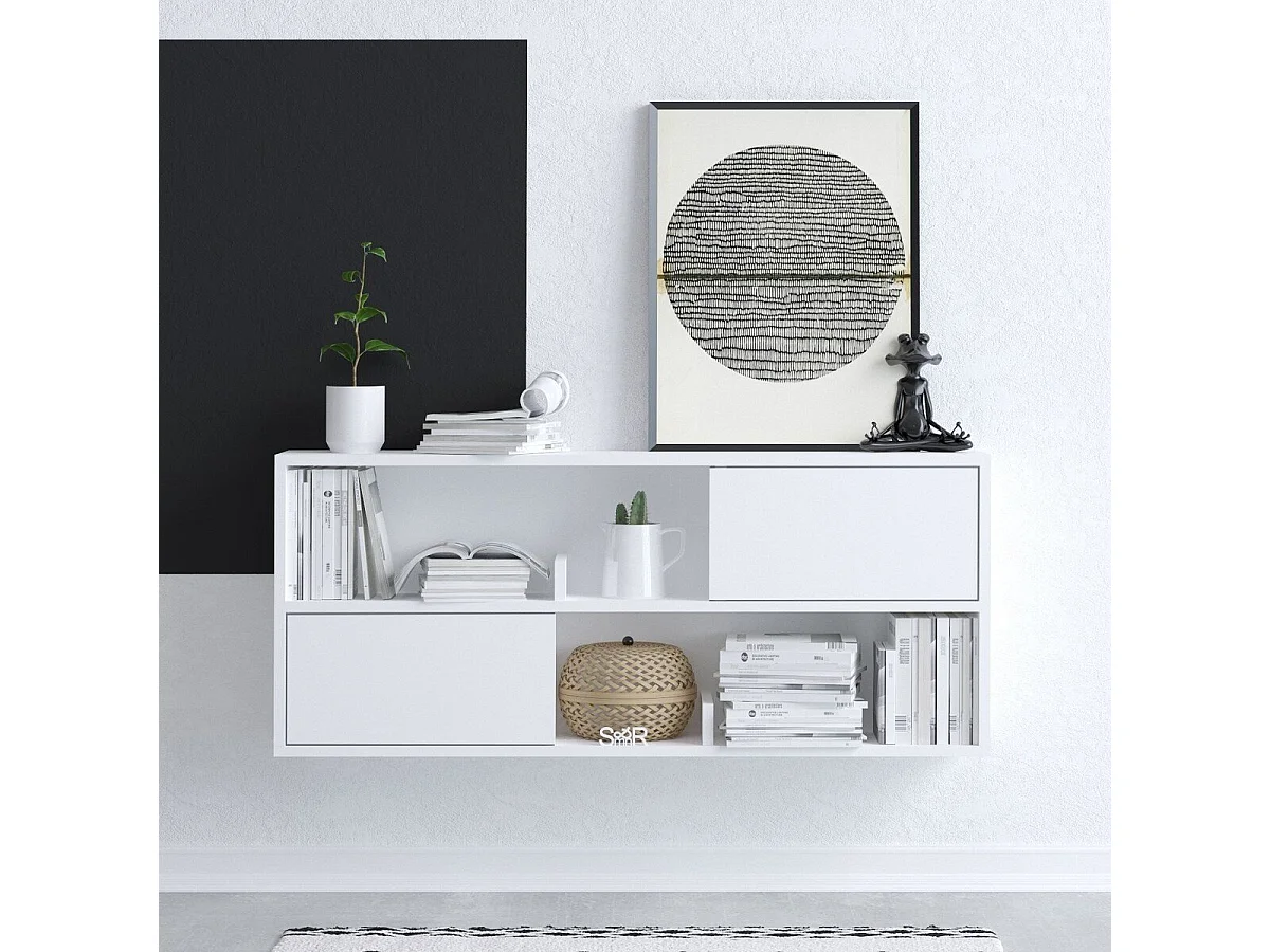 Console suspendue blanche 2 niches et 2 portes L120 cm - FORKIS