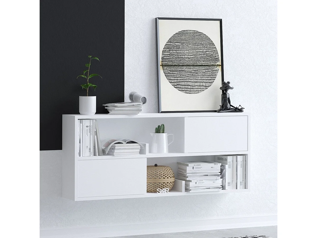 Console suspendue blanche 2 niches et 2 portes L120 cm - FORKIS