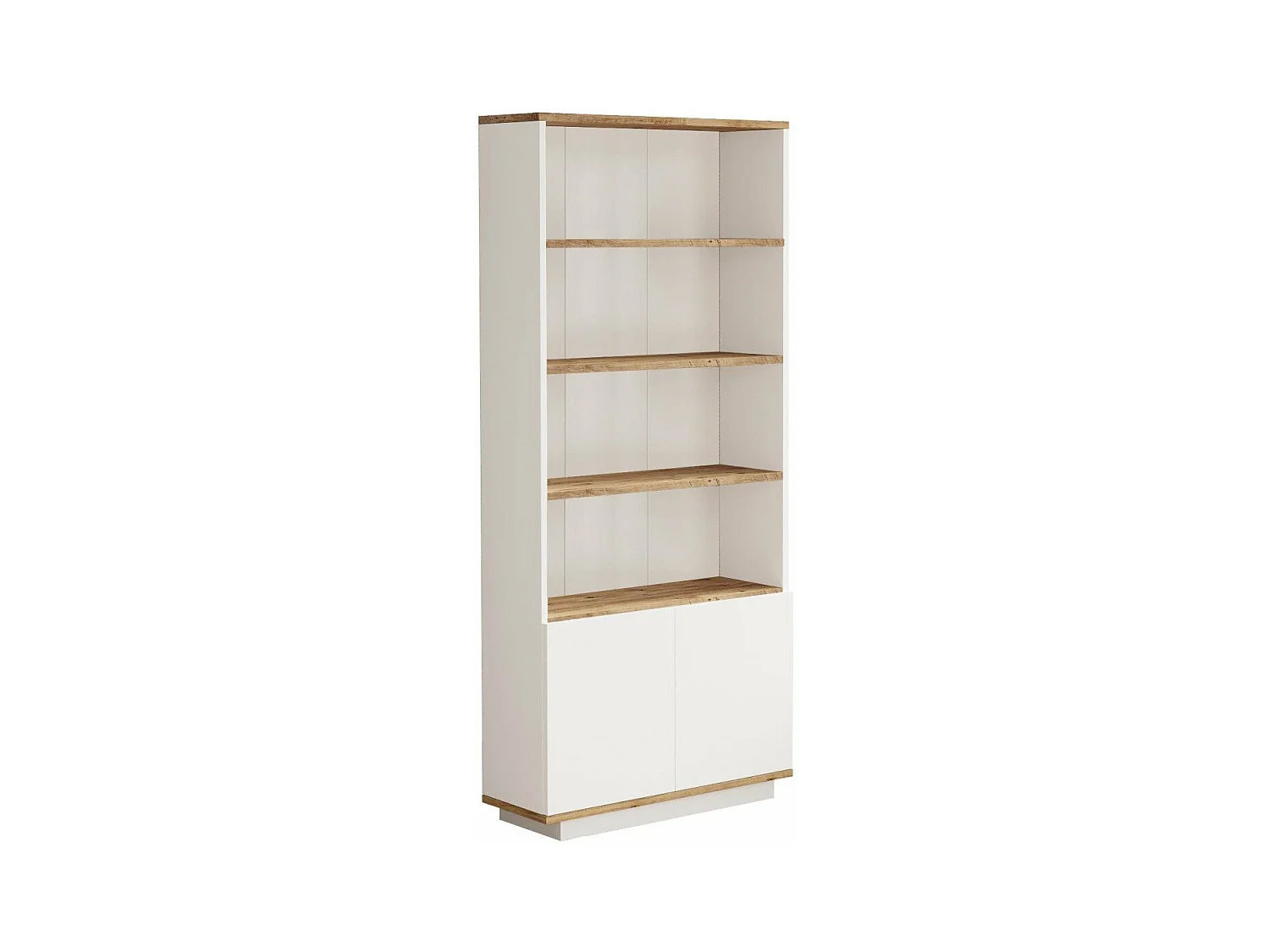 Bibliothèque 2 portes et 4 tablettes décor pin atlantique et blanc H168,3 cm