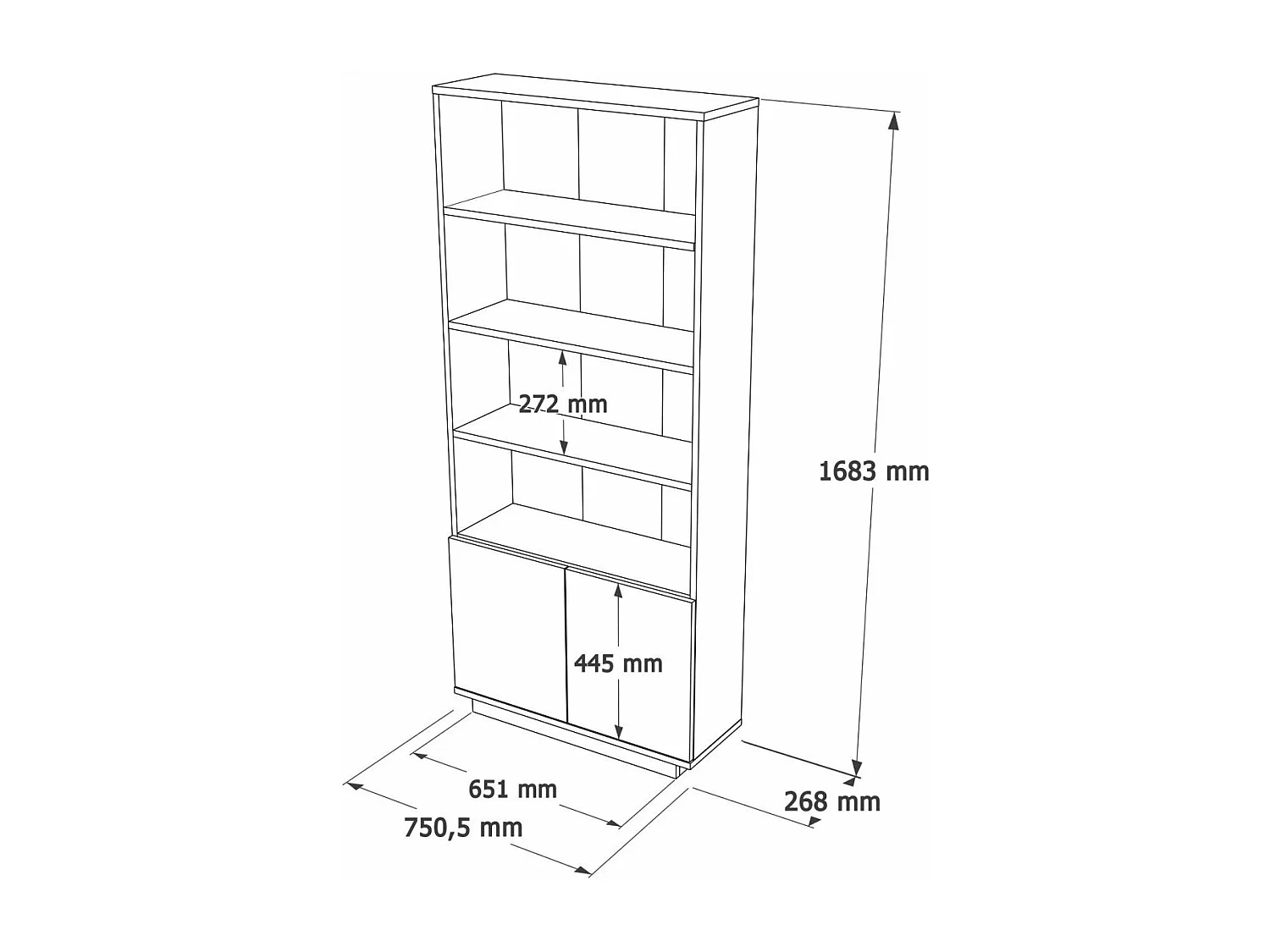 Libreria con 2 ante e 4 ripiani finitura pino atlantico e bianco H168,3 cm