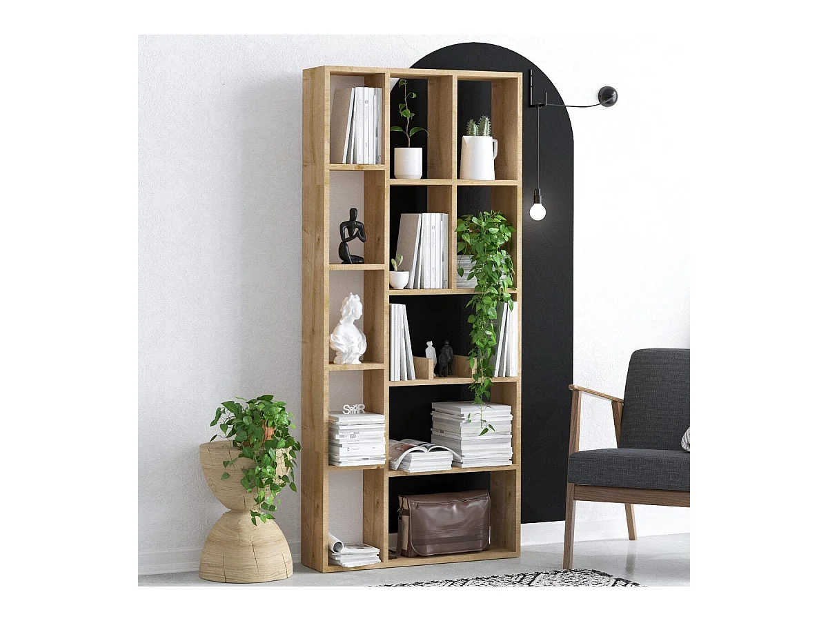 Bibliothèque 12 niches décor chêne saphir H170 cm - DEMIOS