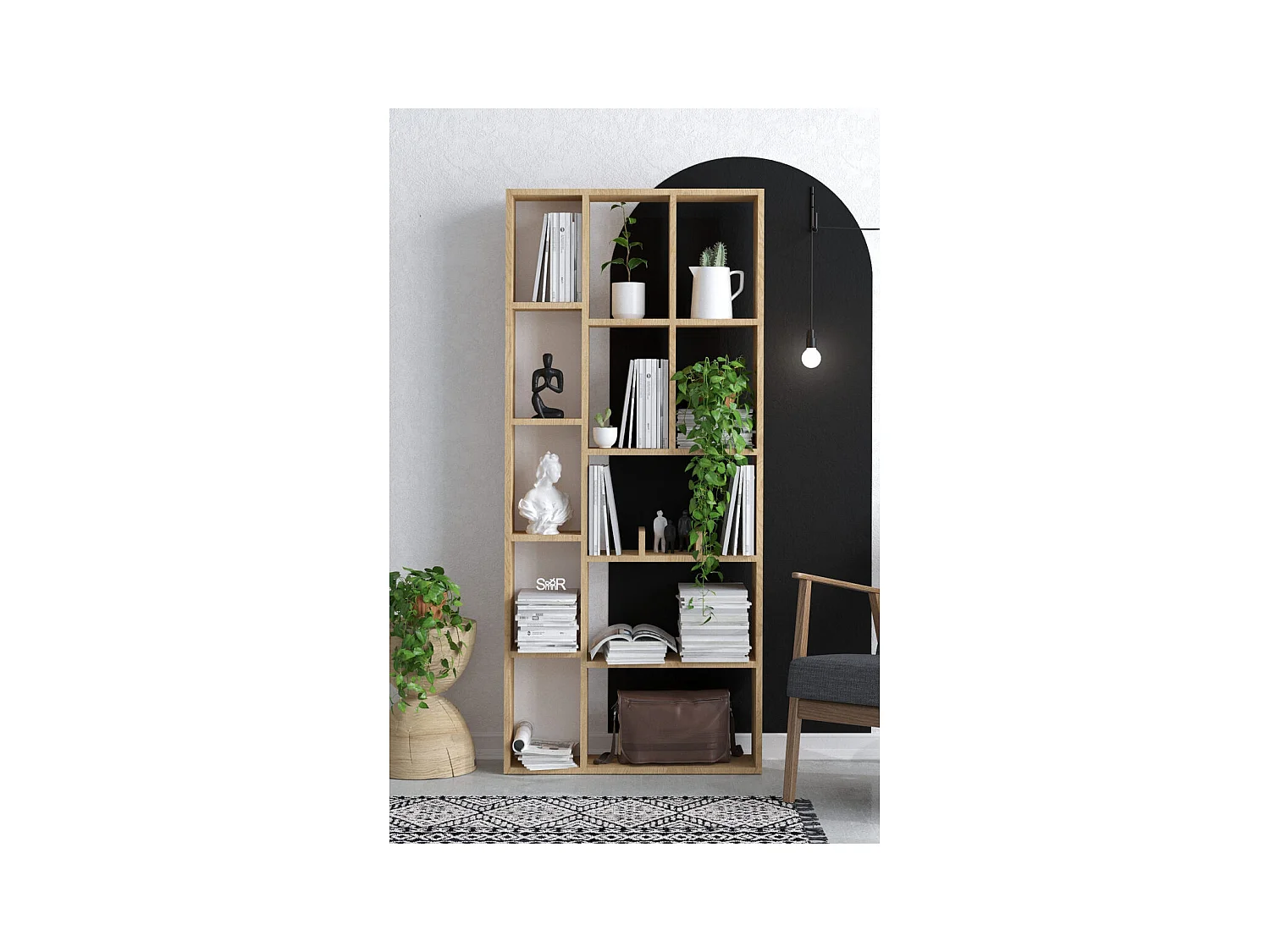 Bibliothèque 12 niches décor chêne saphir H170 cm - DEMIOS