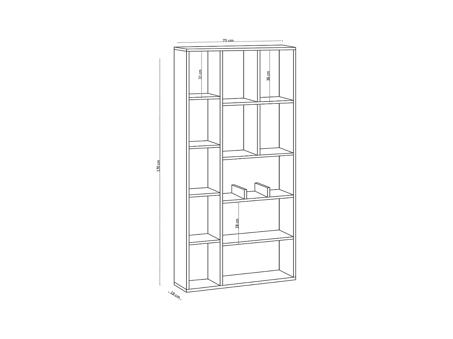 Bibliothèque 12 niches décor chêne saphir H170 cm - DEMIOS