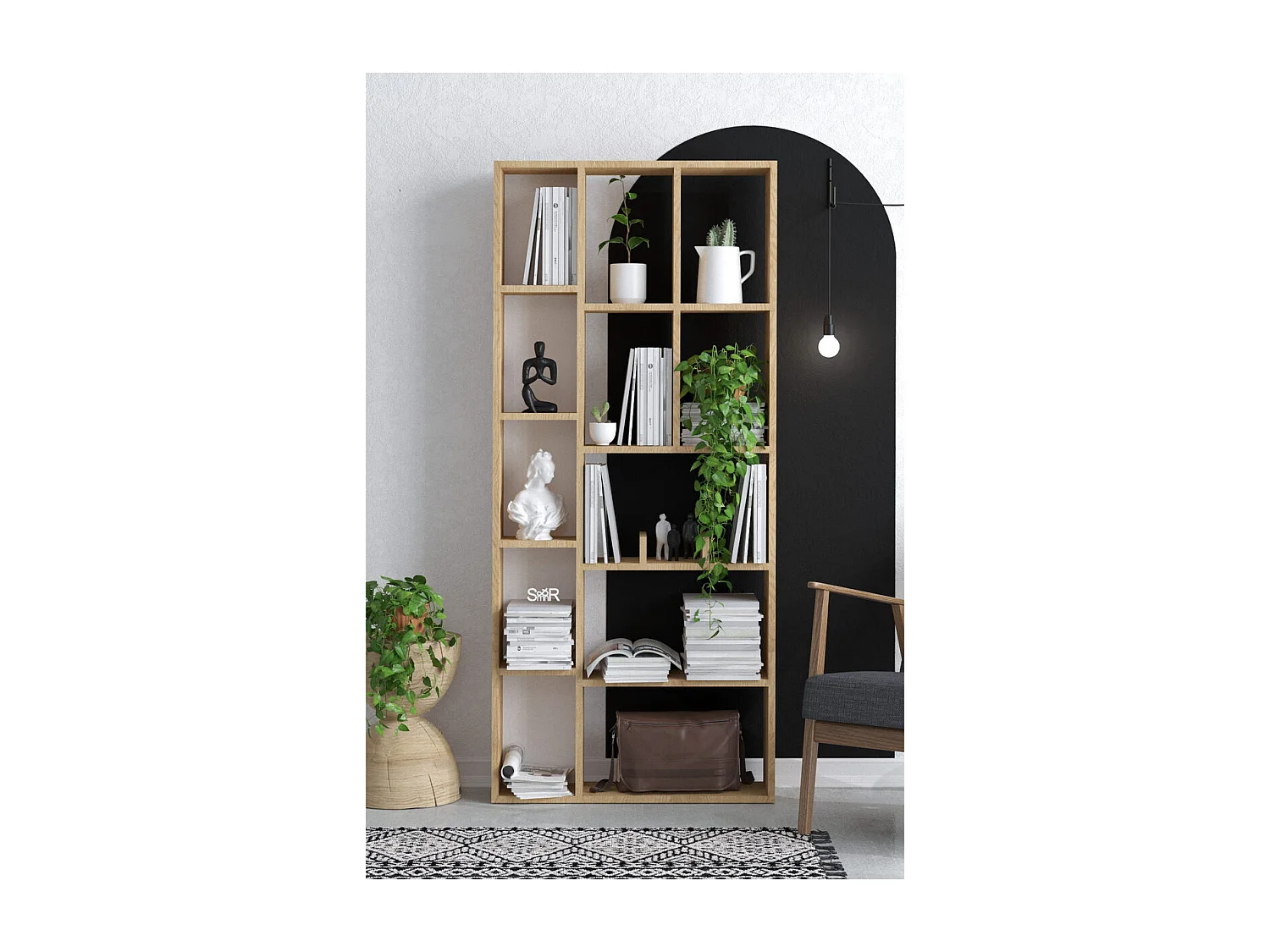 Bibliothèque 12 niches décor chêne saphir H170 cm - DEMIOS