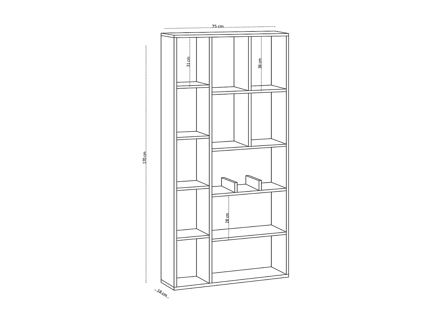 Bibliothèque 12 niches décor chêne saphir H170 cm - DEMIOS