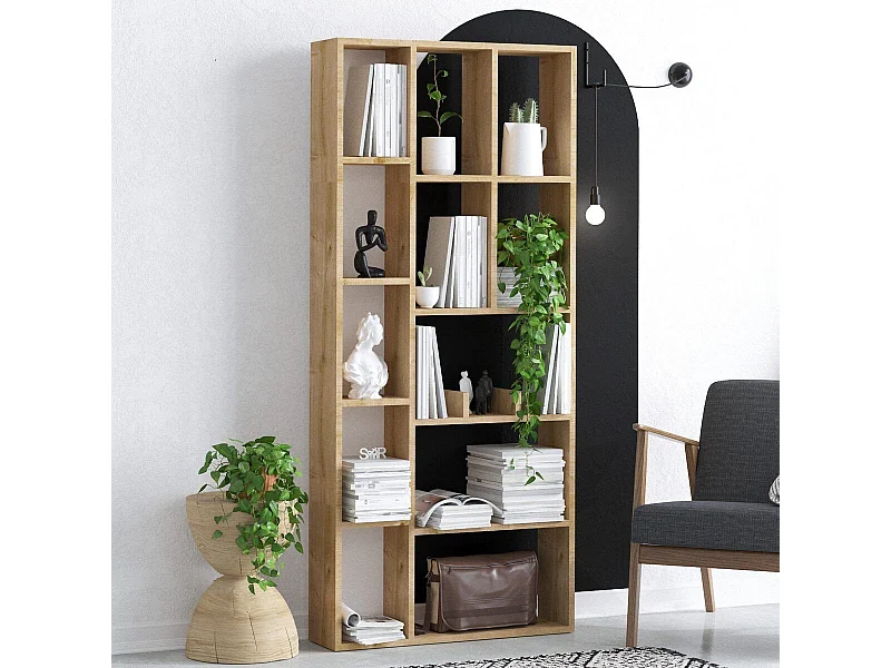 Bibliothèque 12 niches décor chêne saphir H170 cm - DEMIOS