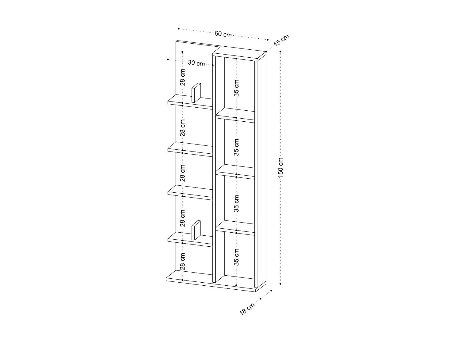 Regał z 4 wnękami i 4 półkami H150 cm - LILY