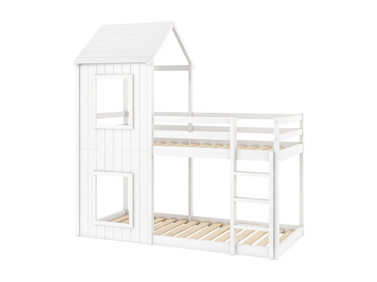 Lits superposés enfant 2 x 90 x 200 cm - avec échelle et garde-corps - charge max 120kg - Pin - Blanc