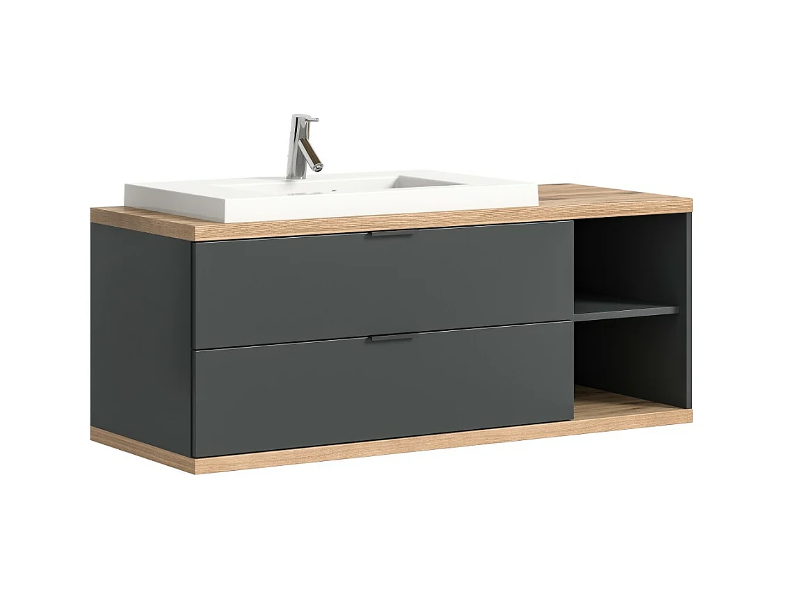 Meuble sous vasque NOYA gris à suspendre – 2 tiroirs + niche, 130 cm, sans vasque