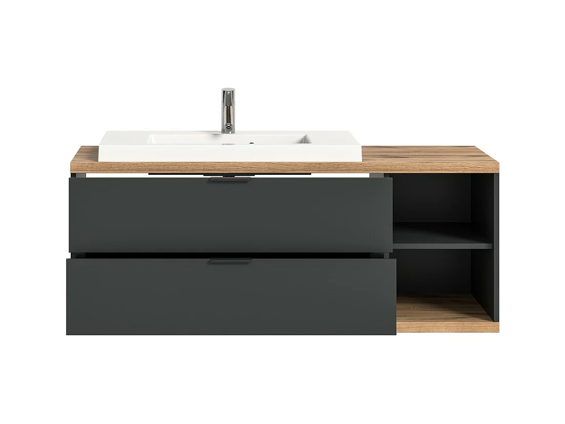 Meuble sous vasque NOYA gris à suspendre – 2 tiroirs + niche, 130 cm, sans vasque