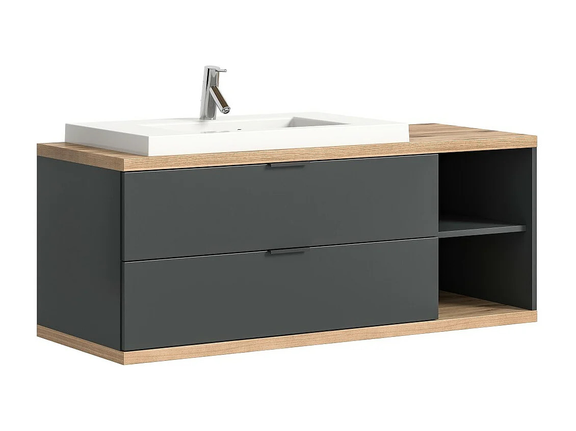 Meuble sous vasque NOYA gris à suspendre – 2 tiroirs + niche, 130 cm, sans vasque