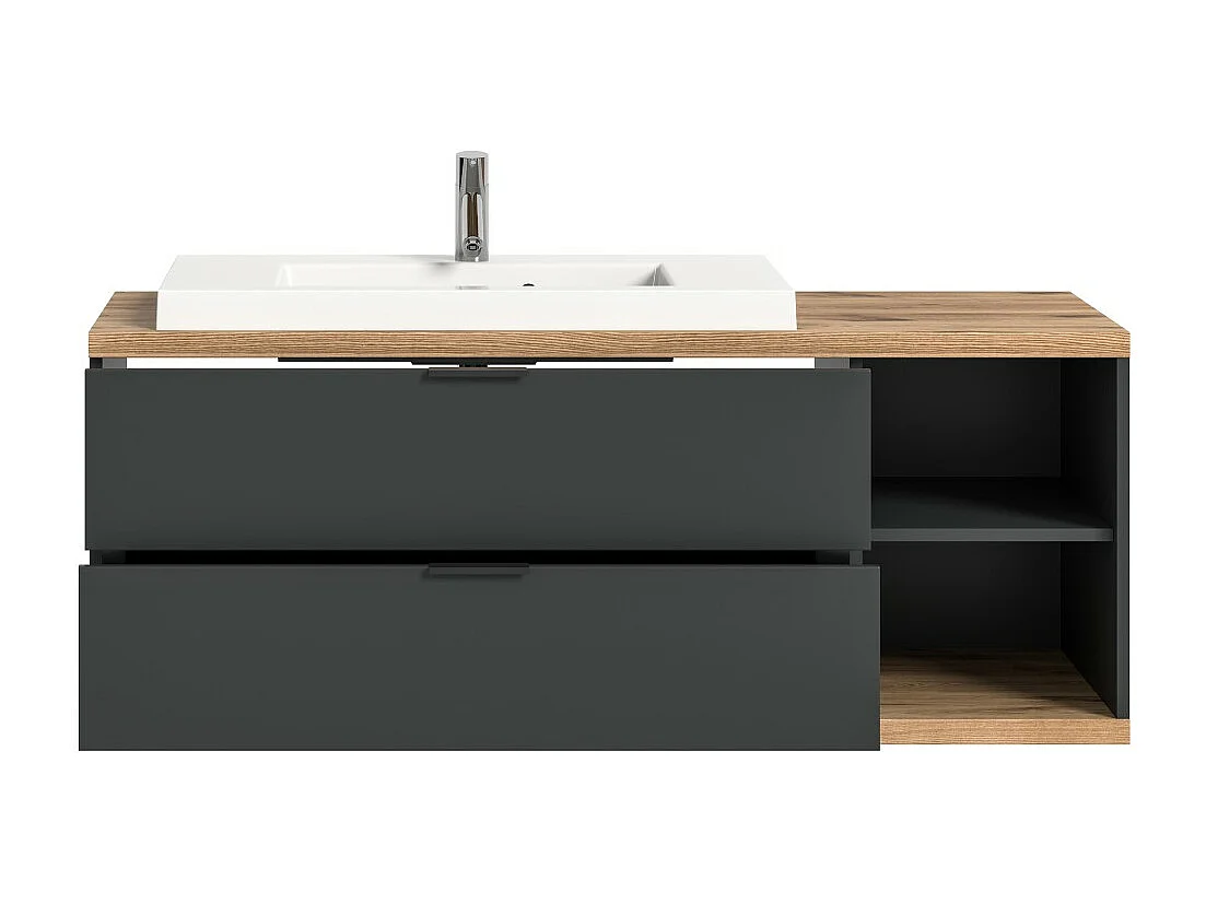 Meuble sous vasque NOYA gris à suspendre – 2 tiroirs + niche, 130 cm, sans vasque