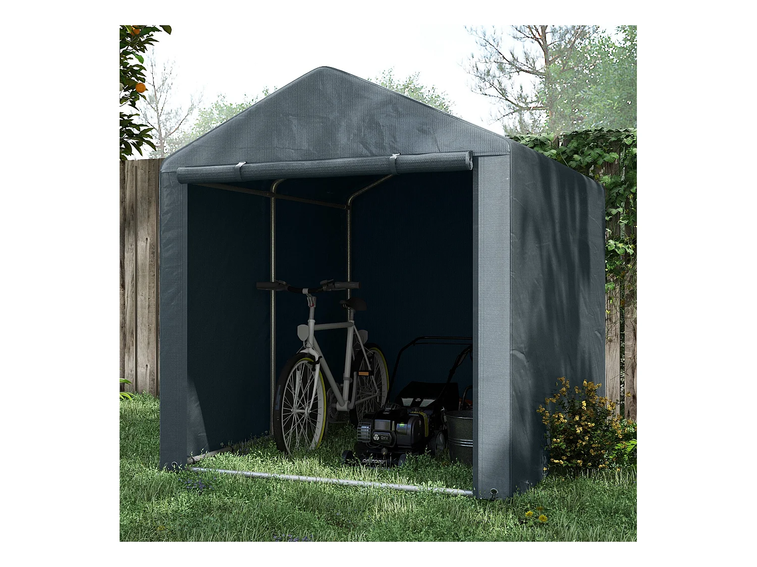 Abri de jardin tente de stockage portable abri de vélo garage pour extérieur avec cadre en acier galvanisé et grande porte, 1,6 x 2,2 m gris foncé
