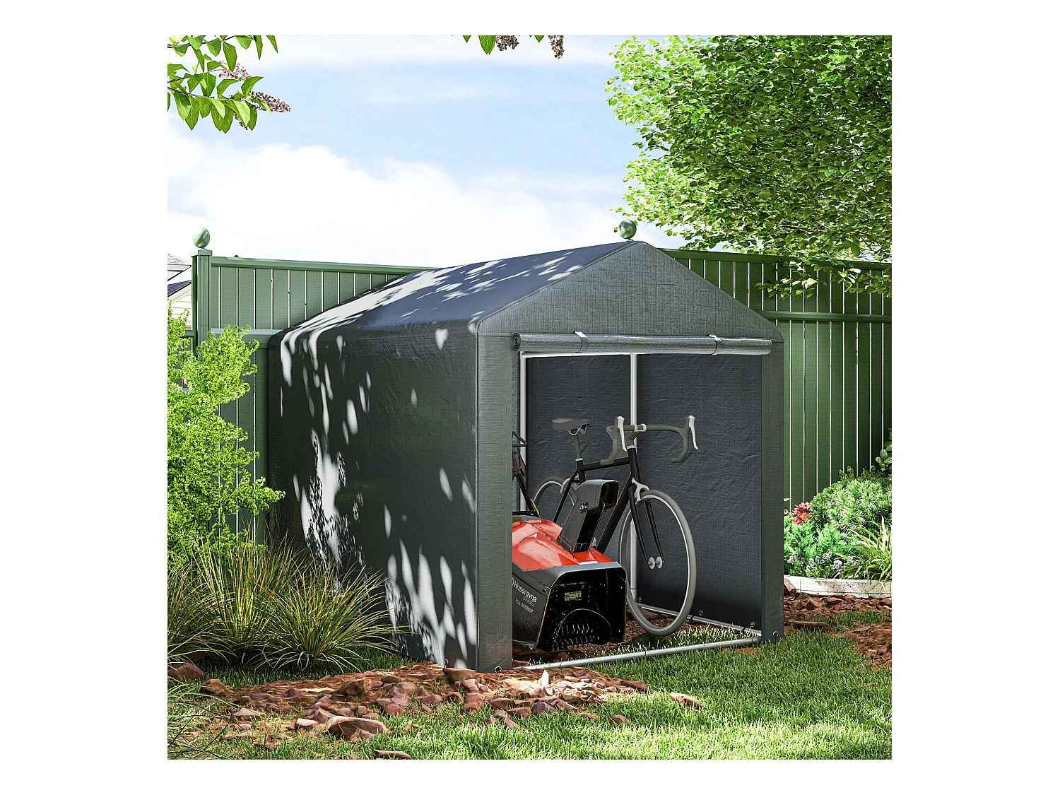 Abri de jardin tente de stockage portable abri de vélo garage pour extérieur avec cadre en acier galvanisé et grande porte, 1,6 x 2,2 m gris foncé
