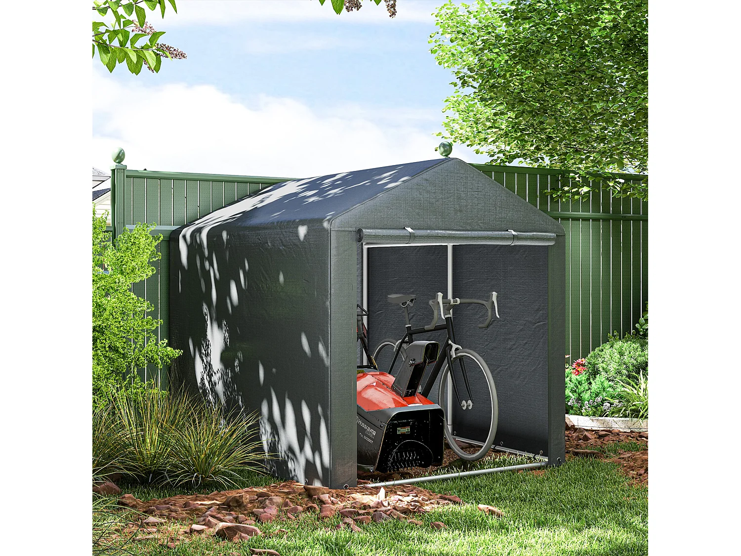 Abri de jardin tente de stockage portable abri de vélo garage pour extérieur avec cadre en acier galvanisé et grande porte, 1,6 x 2,2 m gris foncé
