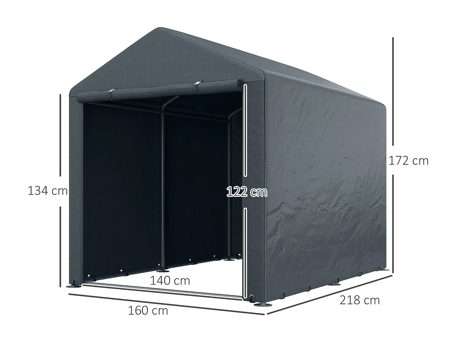 Abri de jardin tente de stockage portable abri de vélo garage pour extérieur avec cadre en acier galvanisé et grande porte, 1,6 x 2,2 m gris foncé