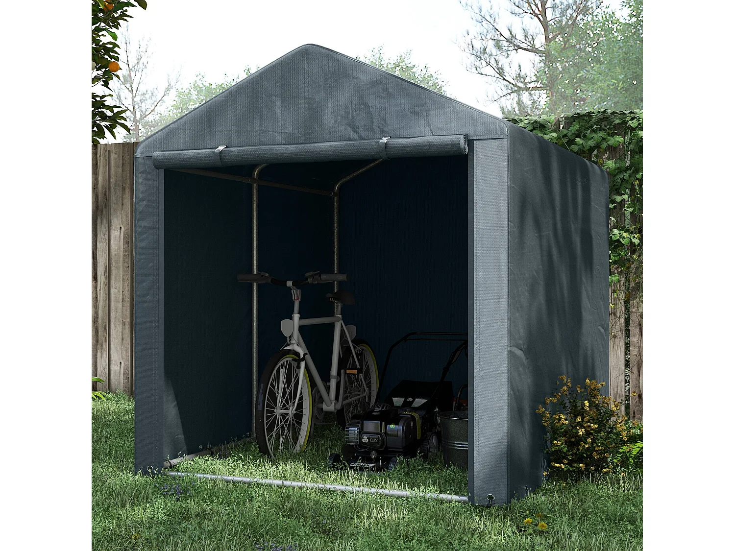 Abri de jardin tente de stockage portable abri de vélo garage pour extérieur avec cadre en acier galvanisé et grande porte, 1,6 x 2,2 m gris foncé