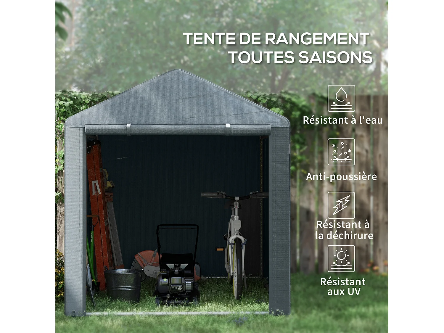 Abri de jardin tente de stockage portable abri de vélo garage pour extérieur avec cadre en acier galvanisé et grande porte, 1,6 x 2,2 m gris foncé
