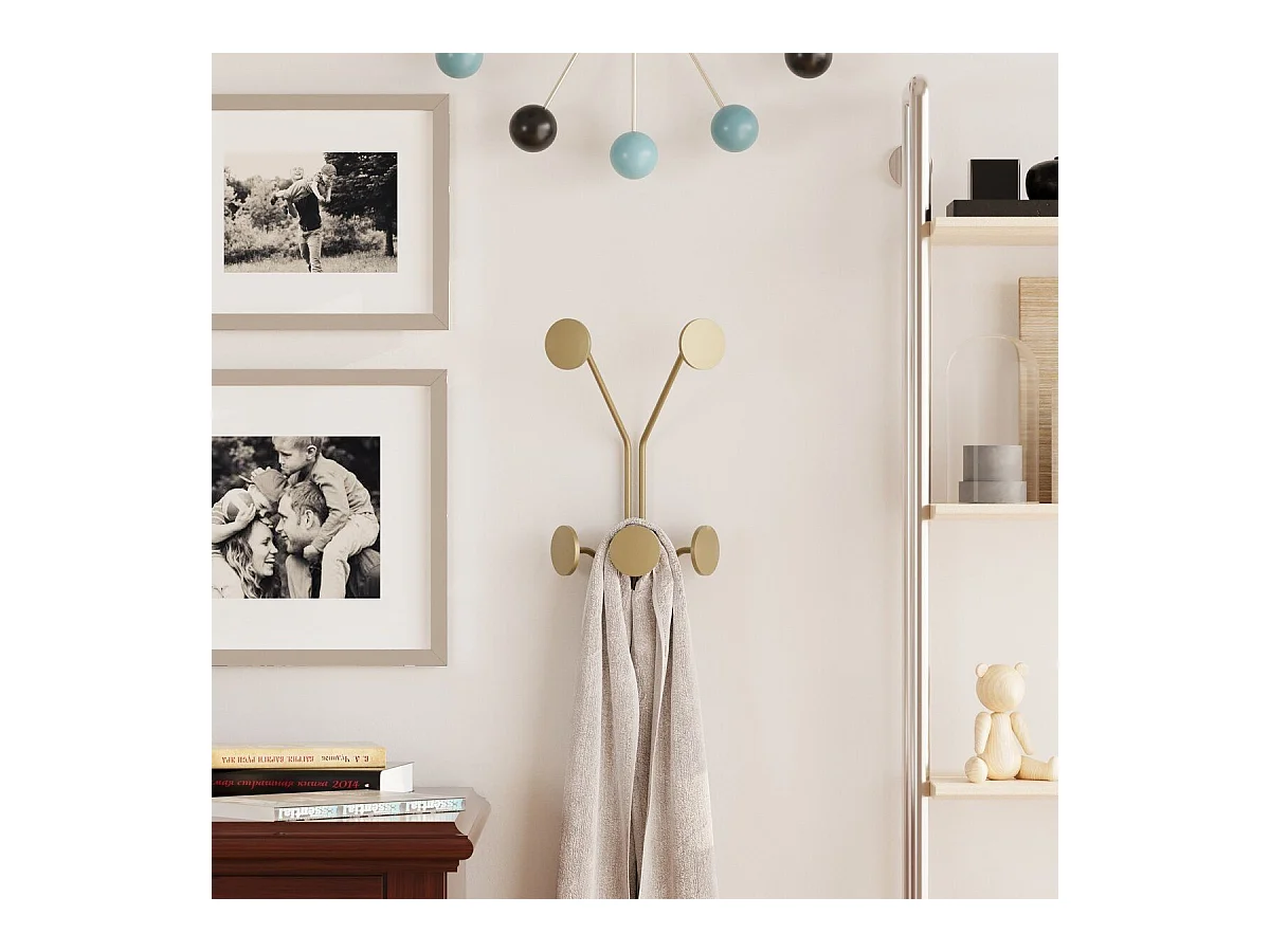 Kapstok voor aan de muur met 5 haken in goudkleurig metaal H40 cm – GIRAFFE