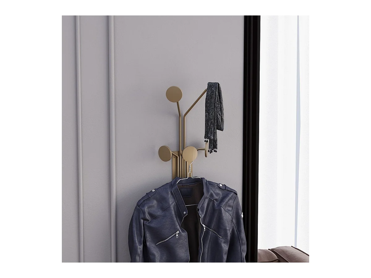 Kapstok voor aan de muur met 5 haken in goudkleurig metaal H40 cm – GIRAFFE
