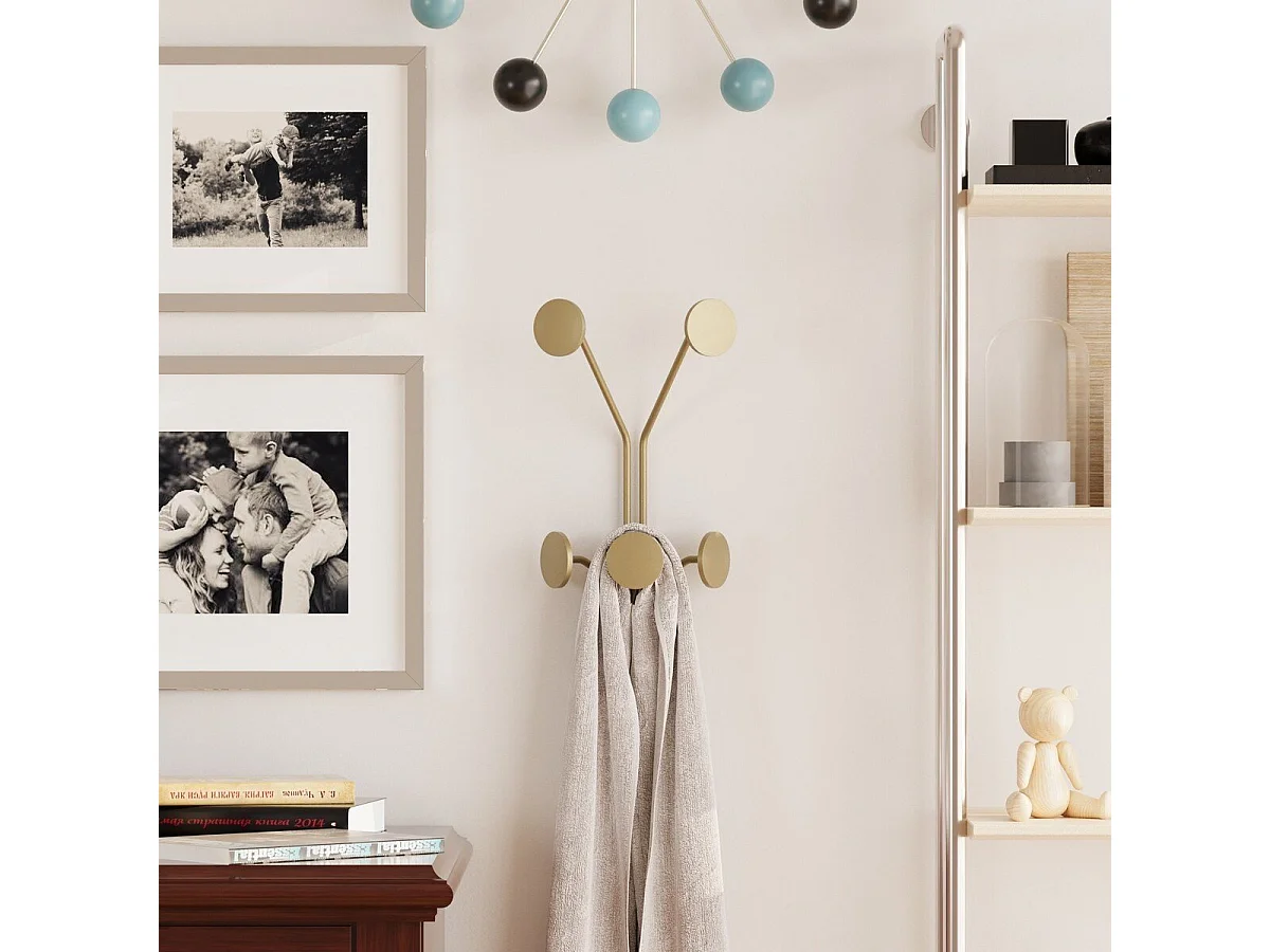 Porte manteaux mural 5 patères en métal doré H40 cm - GIRAFFE