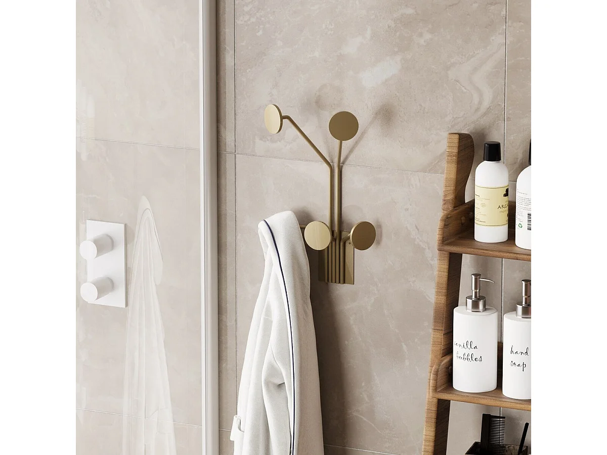 Porte manteaux mural 5 patères en métal doré H40 cm - GIRAFFE