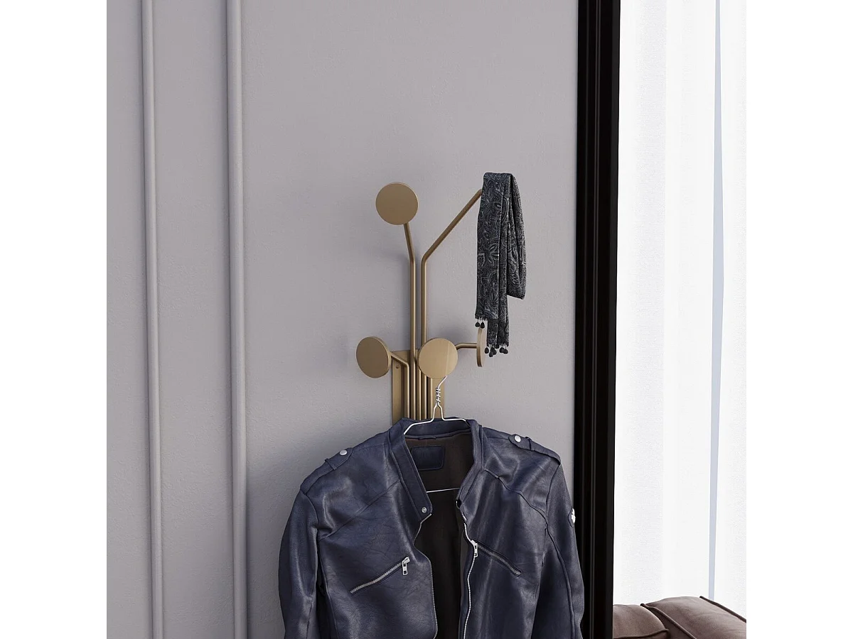 Porte manteaux mural 5 patères en métal doré H40 cm - GIRAFFE