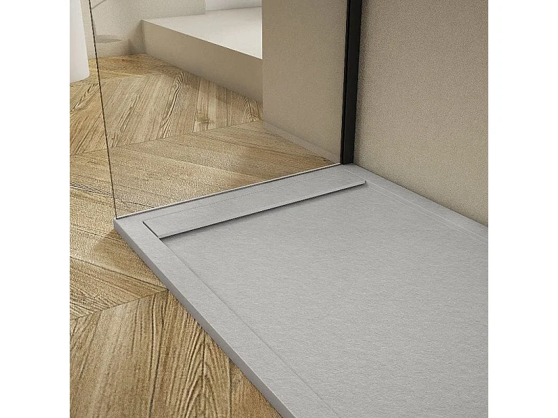 Receveur de douche 90x160cm extra plat RIBERA en résine surface ardoisée gris Grille grise