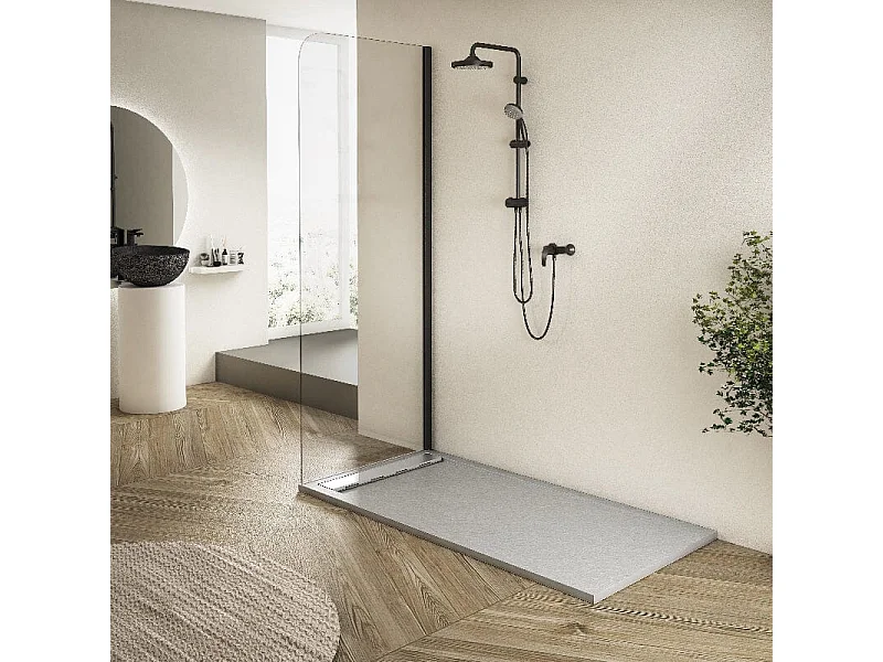 Plato de ducha pizarra RIBERA gris  90x190cm rejilla acero inox.