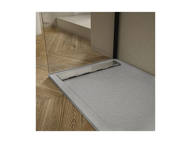 Receveur de douche 70x120cm extra plat RIBERA en résine surface ardoisée gris Grille inox
