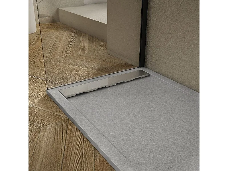 Plato de ducha pizarra RIBERA GRIS  70x130cm Rejilla acero inox.