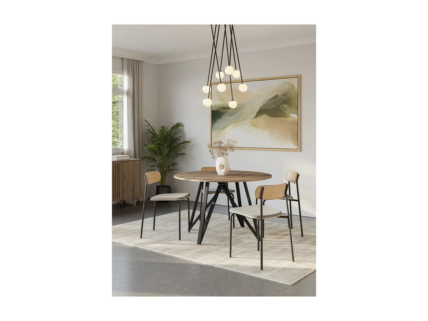 Ronde tafel met eiken decor en zwarte poten L130 cm - SALMA