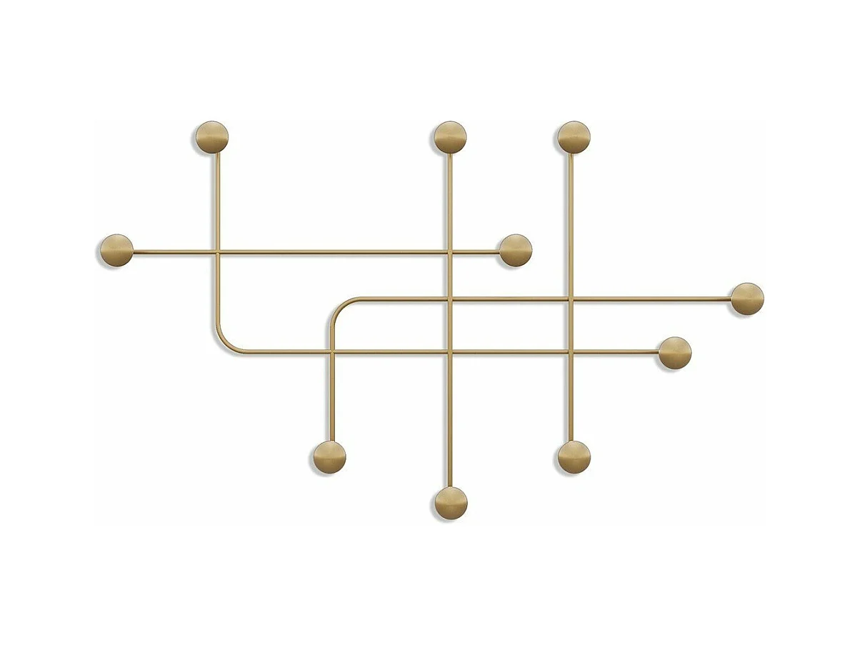 Porte manteaux mural 9 patères en métal doré H64 cm - SAMARA