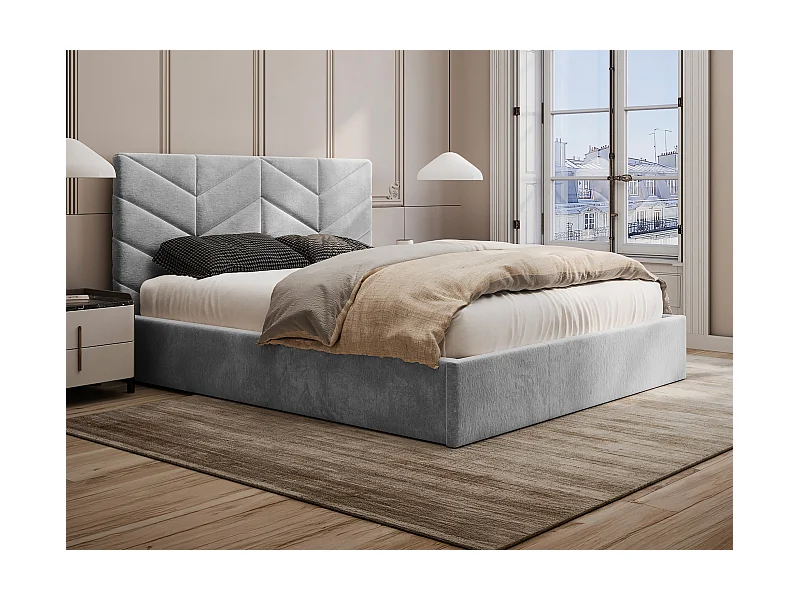 Letto con contenitore 180 x 200 cm Tessuto testurizzato Grigio + Materasso - JUSTANI