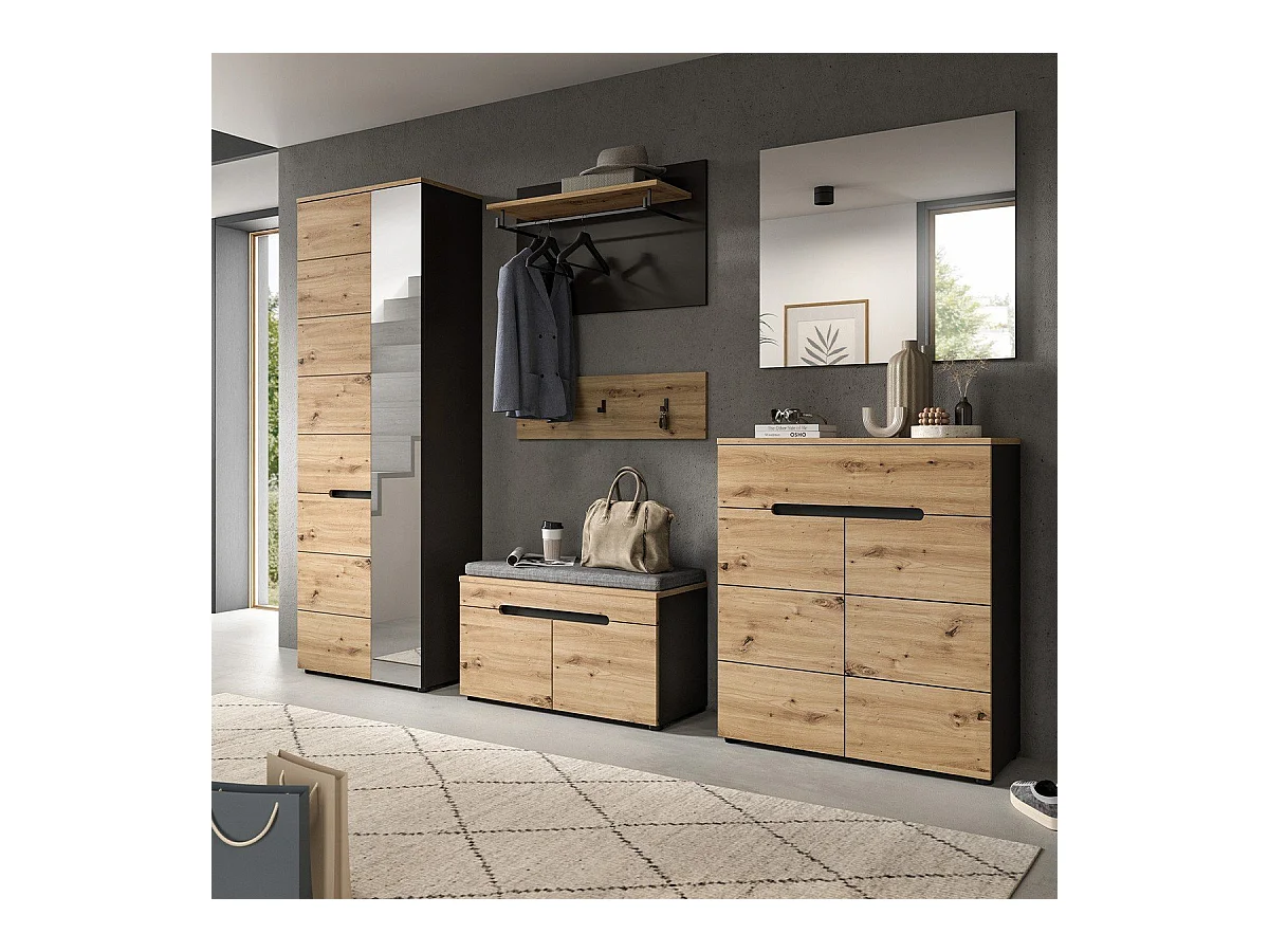 Banc avec rangement chaussures 2 portes et 2 niches L80 cm - CANU