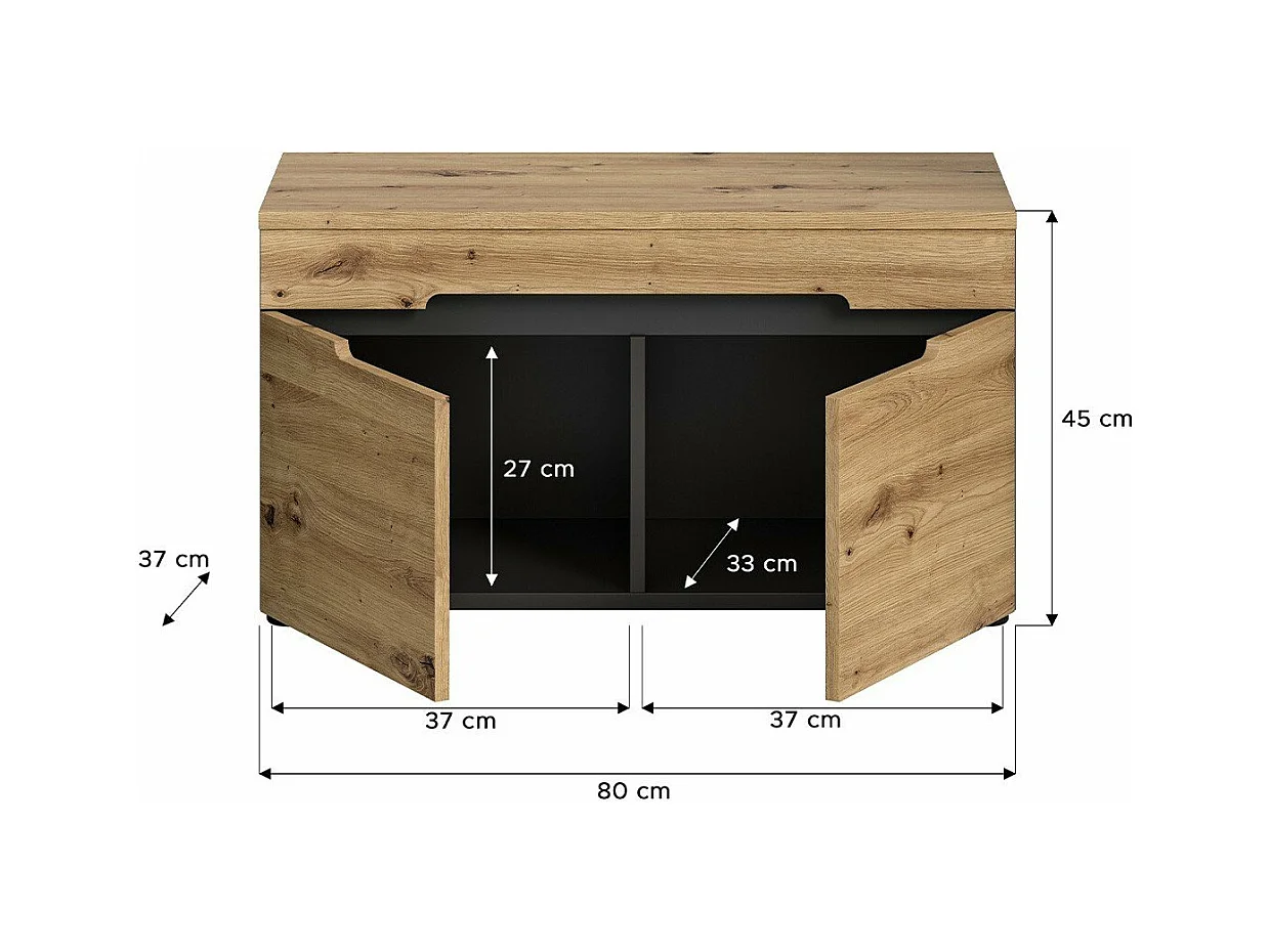 Banc avec rangement chaussures 2 portes et 2 niches L80 cm - CANU