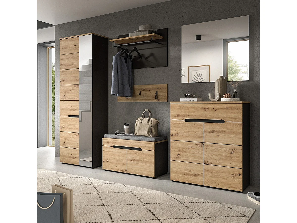 Banc avec rangement chaussures 2 portes et 2 niches L80 cm - CANU