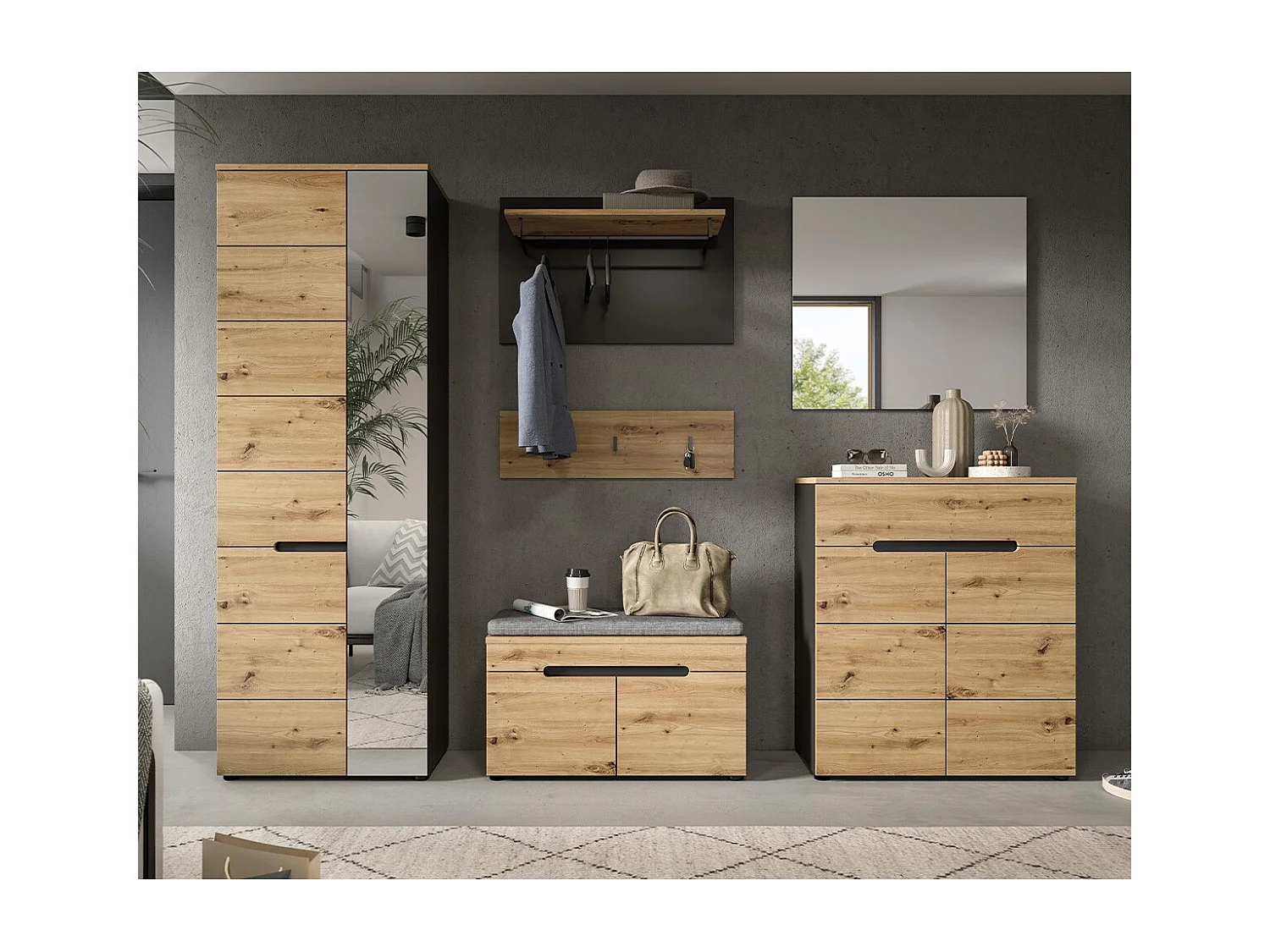 Banc avec rangement chaussures 2 portes et 2 niches L80 cm - CANU