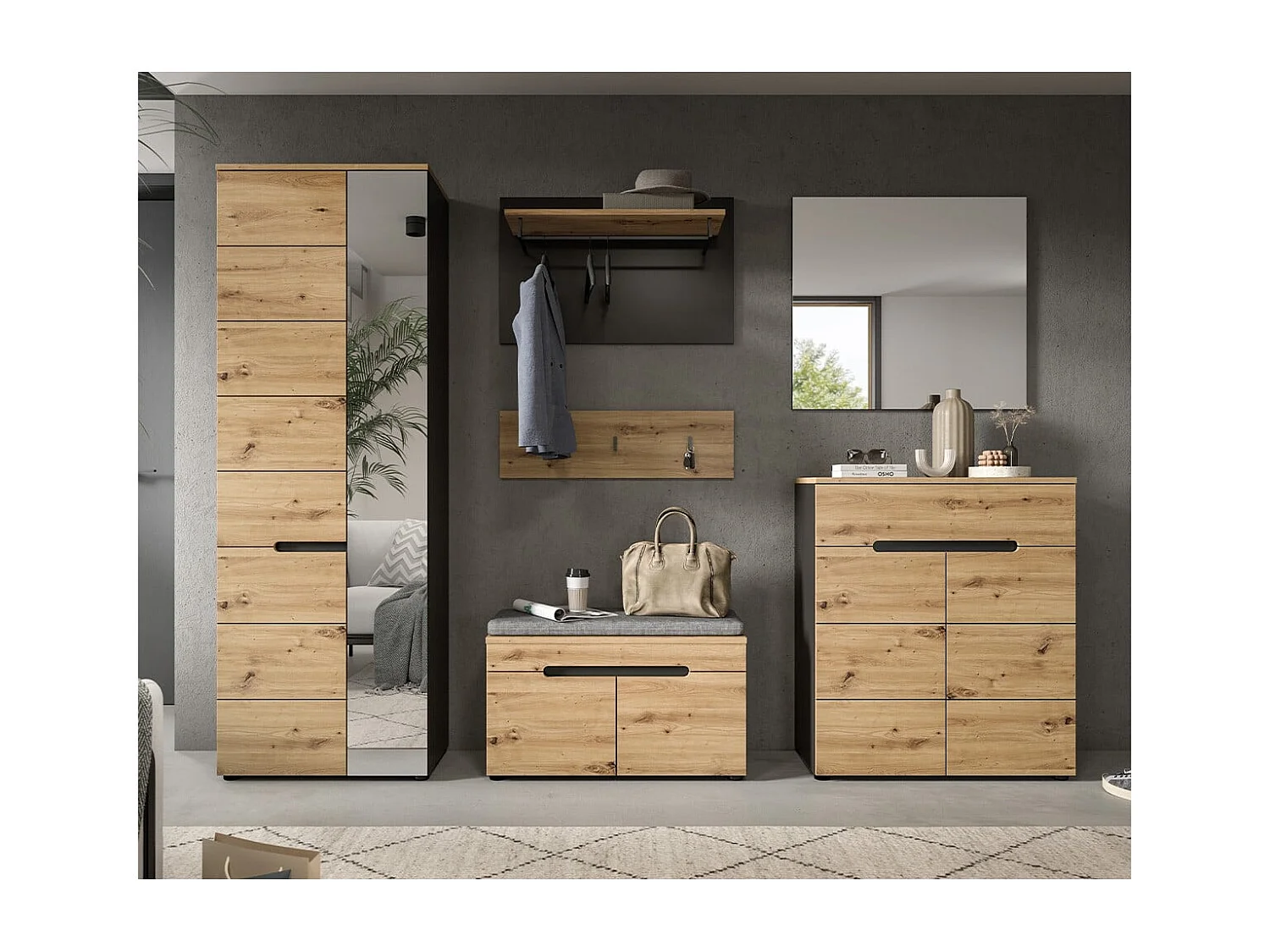 Banc avec rangement chaussures 2 portes et 2 niches L80 cm - CANU