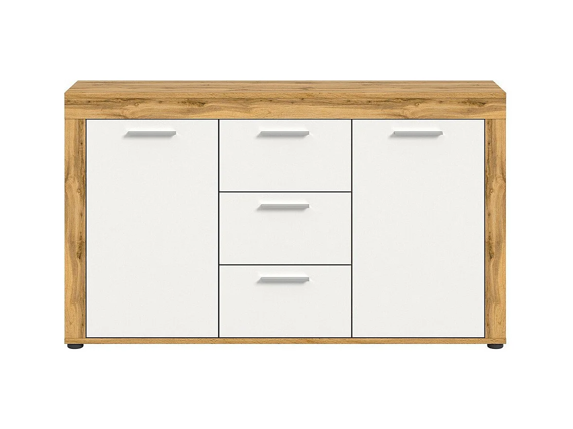 Buffet 2 portes et 3 tiroirs blanc et chêne wotan L125 cm - AOSTA