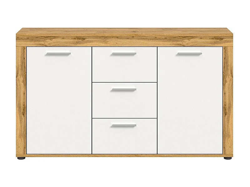 Buffet 2 portes et 3 tiroirs blanc et chêne wotan L125 cm - AOSTA