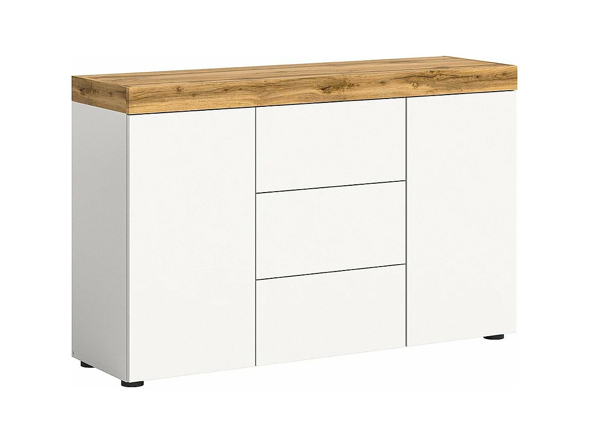 Buffet 2 portes et 3 tiroirs blanc et chêne wotan L125 cm - MALIBU