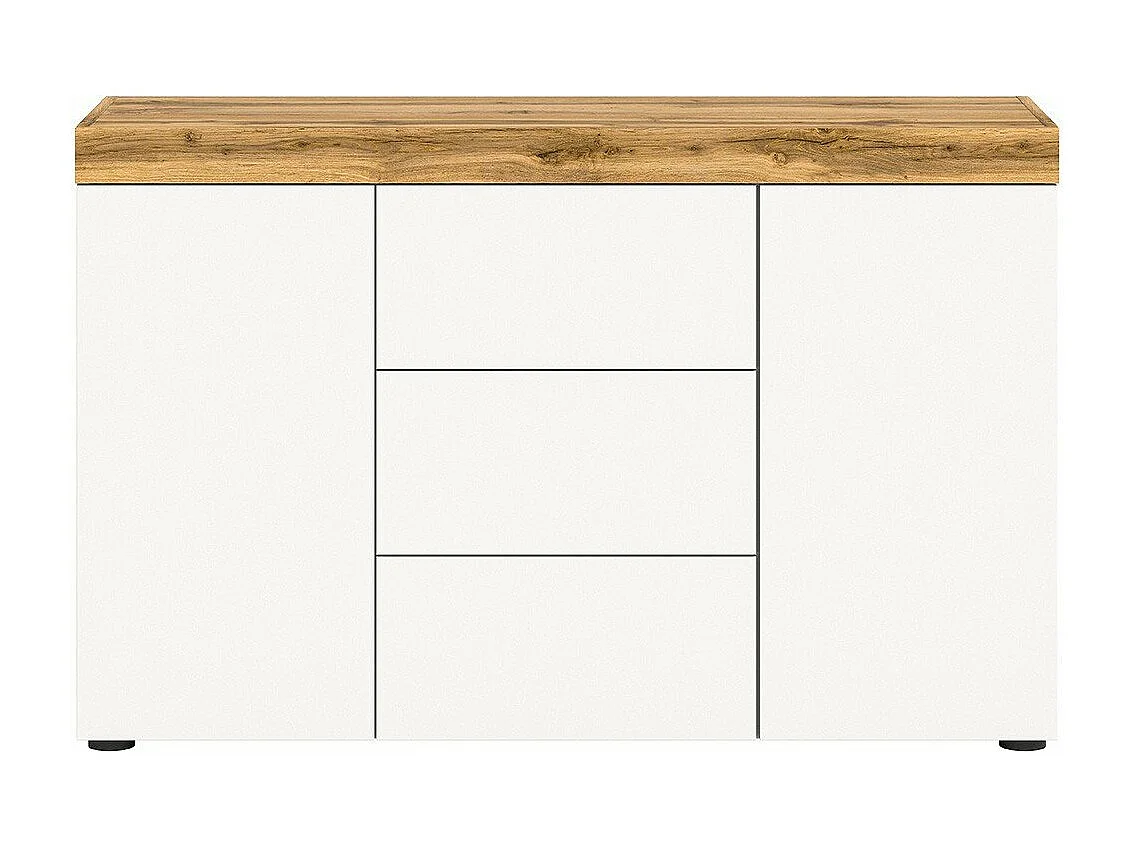 Buffet 2 portes et 3 tiroirs blanc et chêne wotan L125 cm - MALIBU
