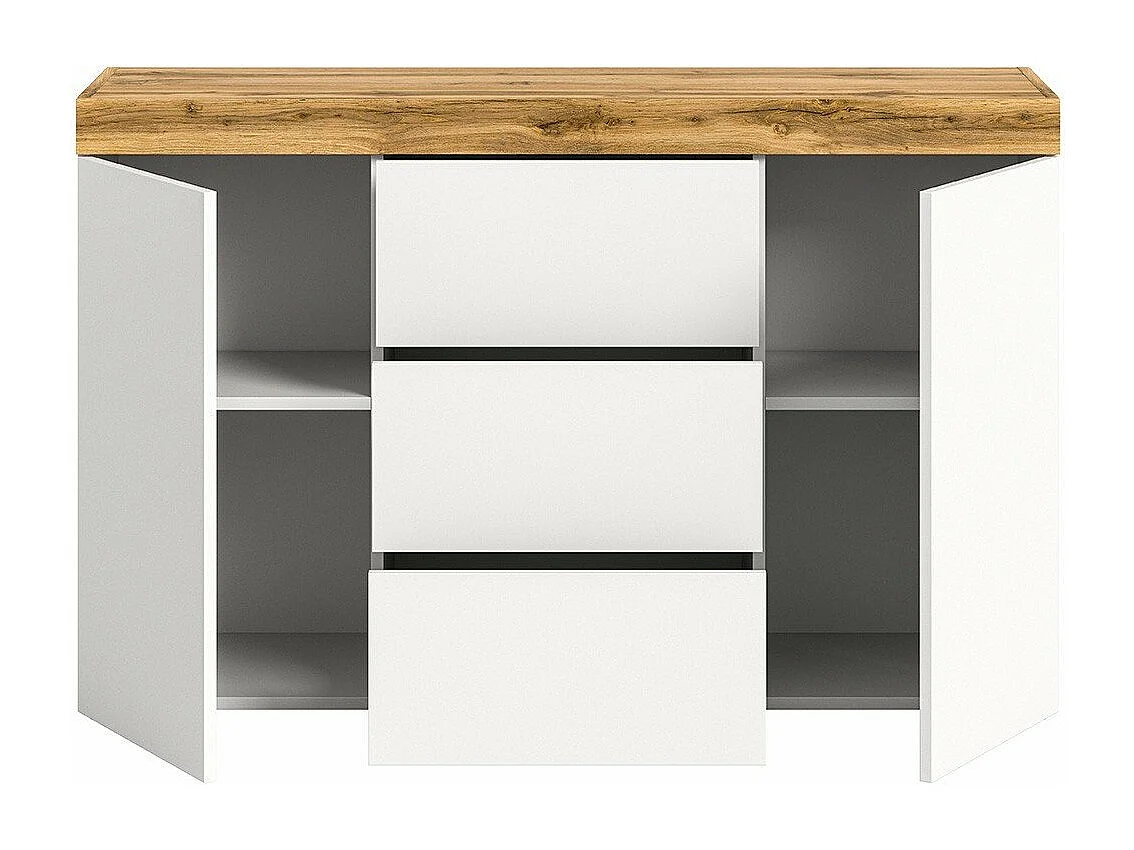 Buffet 2 portes et 3 tiroirs blanc et chêne wotan L125 cm - MALIBU