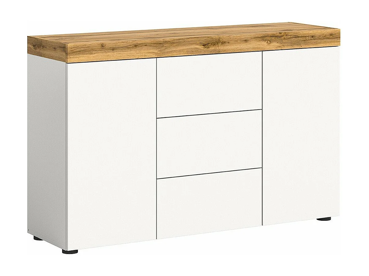 Buffet 2 portes et 3 tiroirs blanc et chêne wotan L125 cm - MALIBU