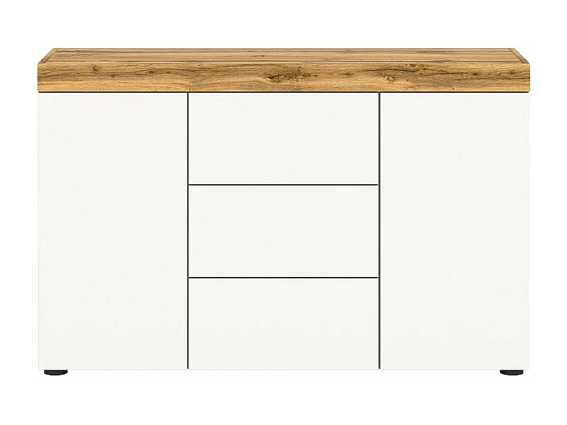 Buffet 2 portes et 3 tiroirs blanc et chêne wotan L125 cm - MALIBU