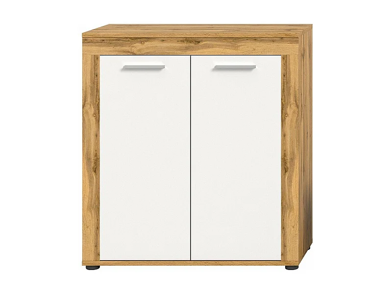 Buffet haut 2 portes blanc et chêne wotan L80 cm - AOSTA