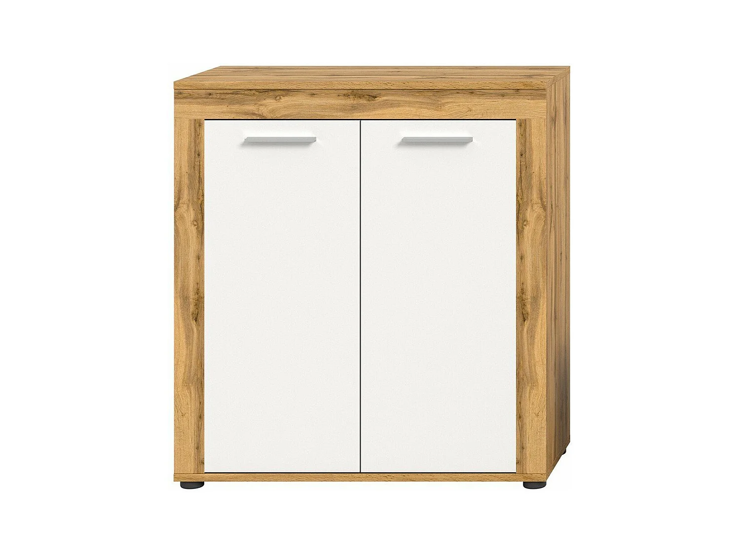 Buffet haut 2 portes blanc et chêne wotan L80 cm - AOSTA